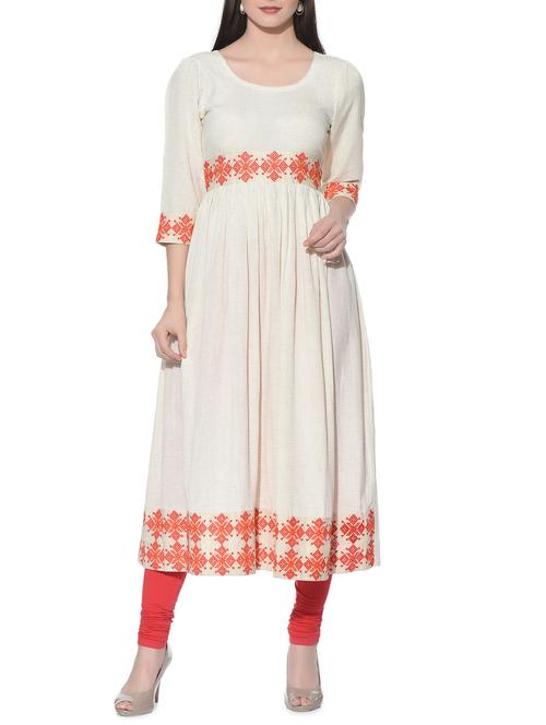 cream cotton flared kurta - 12779116 - Very Small Image - 1