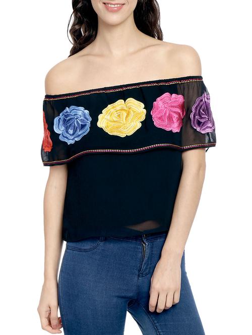 black embroidered ruffle top - 12779769 - Very Small Image - 1