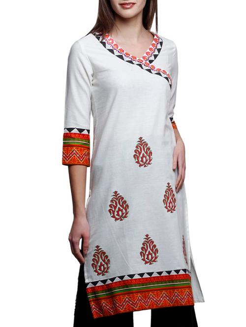 white cotton embroidered straight kurta - 12780458 - Very Small Image - 1