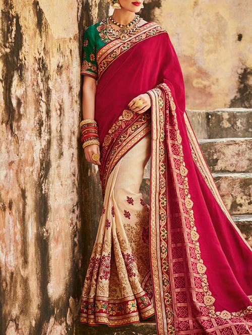 red silk half and half saree with blouse - 12783702 - Very Small Image - 1