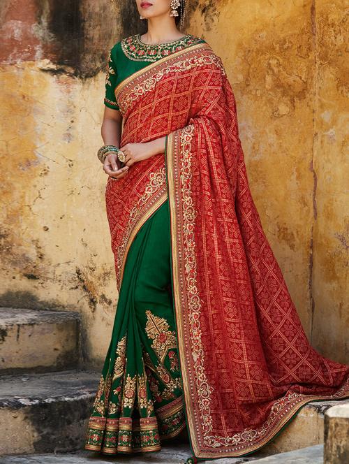 red art silk half and half saree with blouse - 12783713 - Very Small Image - 1