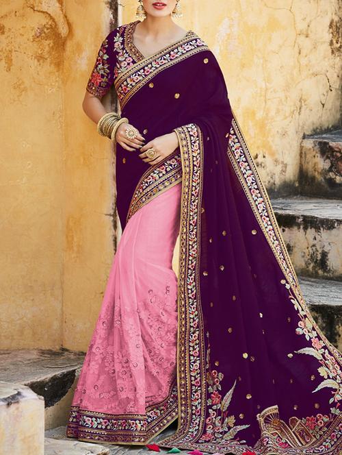 purple half and half saree with blouse - 12783726 - Very Small Image - 1