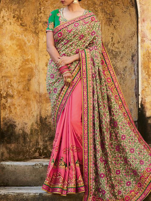 pink color half and half saree with blouse - 12783729 - Very Small Image - 1