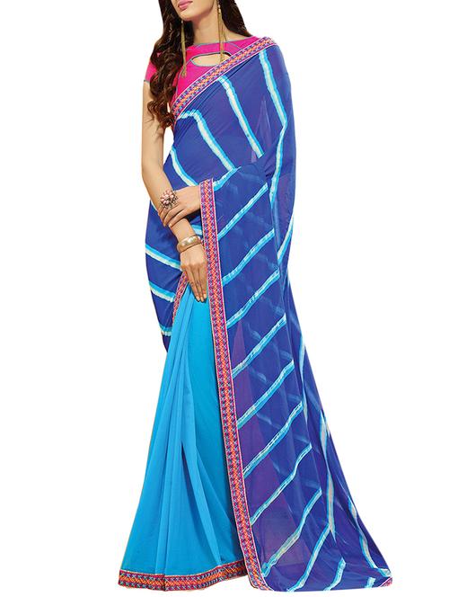 blue chiffon embroidered half and half saree with blouse - 12784861 - Very Small Image - 1