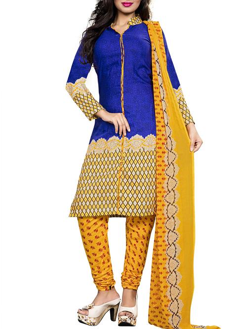 blue cotton straight dress material - 12786174 - Very Small Image - 1