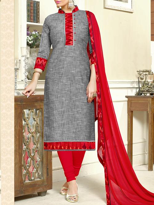 grey cotton churidaar suits unstitched suit - 12786268 - Very Small Image - 1