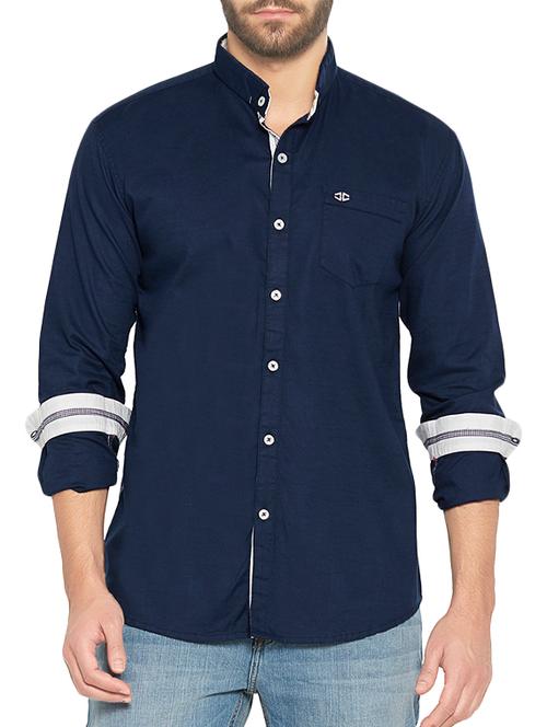 navy blue cotton casual shirt - 12786764 - Very Small Image - 1