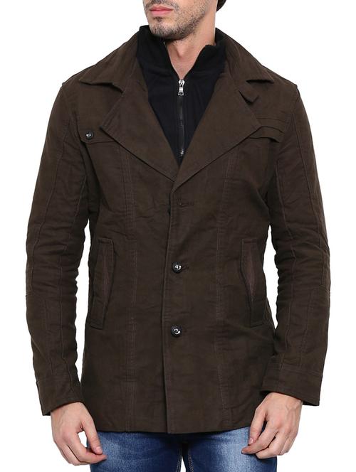 brown cotton casual jacket - 12786986 - Very Small Image - 1