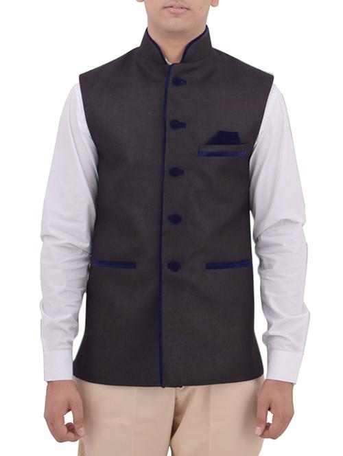 black cotton nehru jacket - 12787140 - Very Small Image - 1