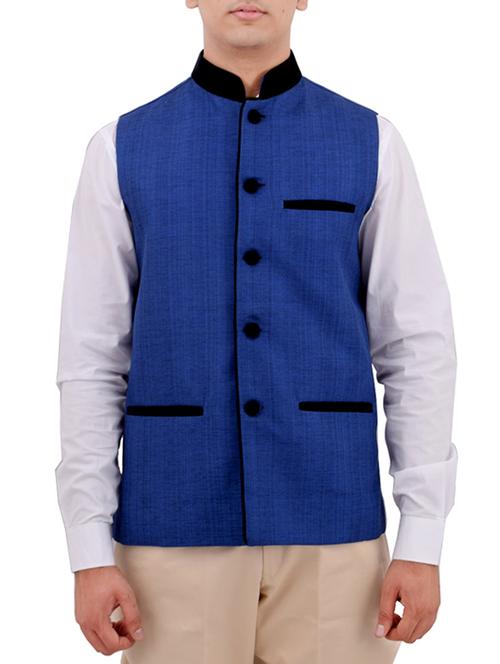 blue cotton nehru jacket - 12787142 - Very Small Image - 1