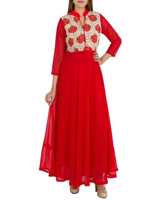 red georgette anarkali kurta - 12787529 - Very Small Image - 1