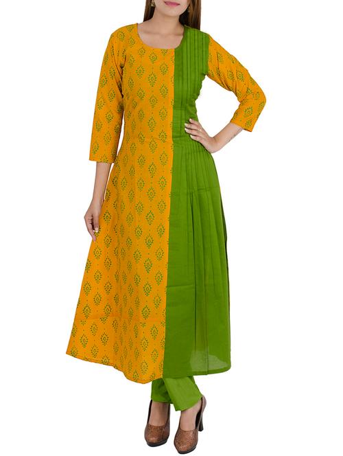 yellow cotton a-line kurta - 12787540 - Very Small Image - 1