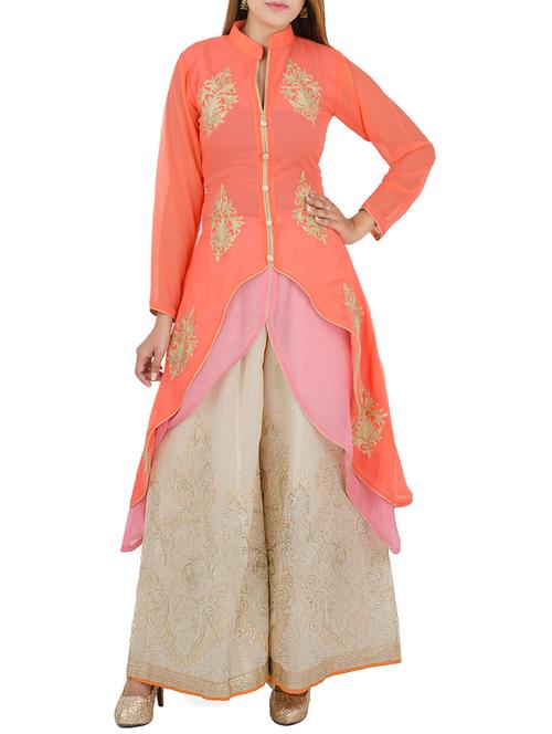 orange georgette embroidered kurta - 12787549 - Very Small Image - 1
