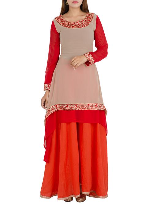 grey georgette asymmetric kurta - 12787557 - Very Small Image - 1