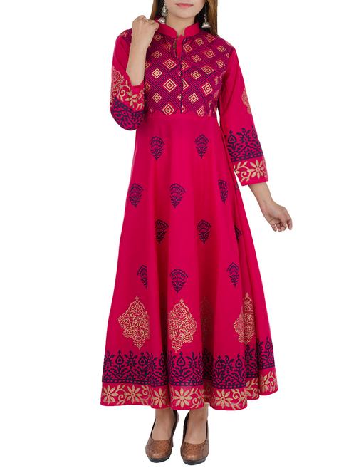 pink cotton a-line kurta - 12787565 - Very Small Image - 1