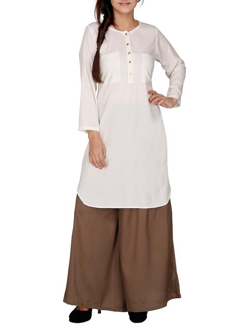 white poly crepe high-low kurta - 12787779 - Very Small Image - 1