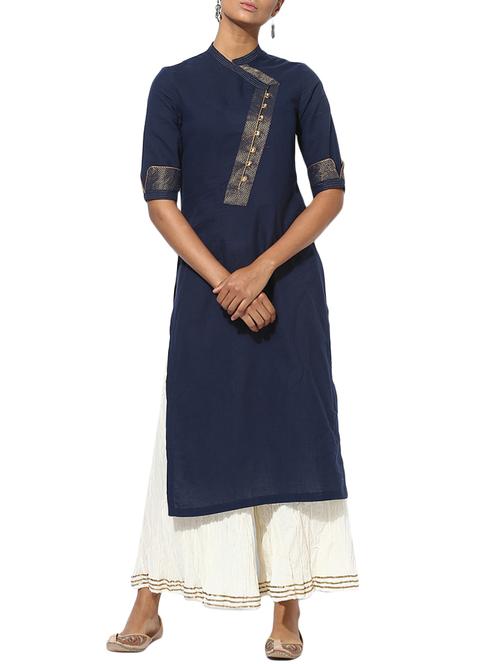 blue cotton straight kurta - 12787935 - Very Small Image - 1