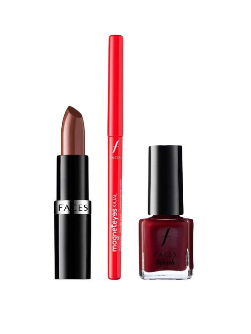 faces go chic lipstick cestnut brown + magneteyes kajal +splash nail enamel cotton candy (set of 3) - 12788584 - Very Small Image - 1