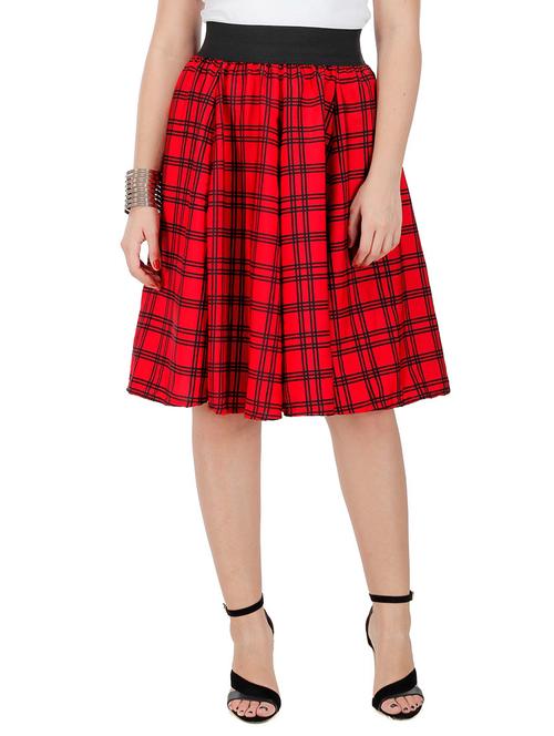 red crepe flared skirts - 12788790 - Very Small Image - 1