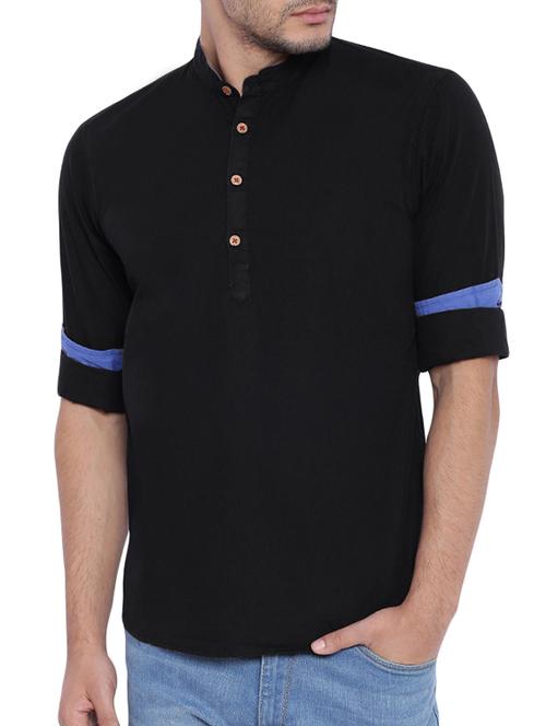 black solid short kurta - 12789616 - Very Small Image - 1