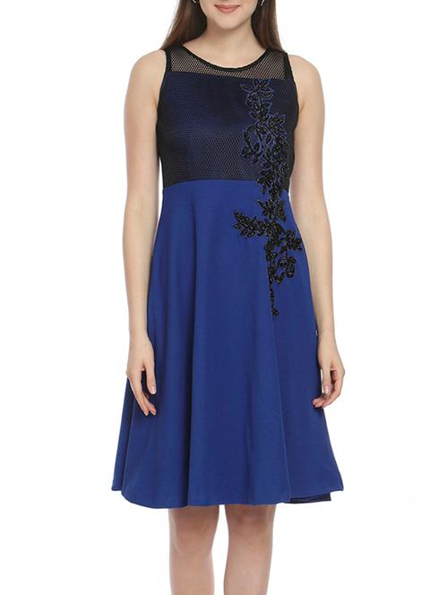 blue polyester fit & flare dress - 12789792 - Very Small Image - 1