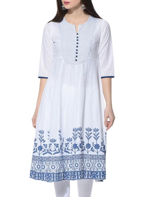 white color cotton anarkali kurta - 12793140 - Very Small Image - 1