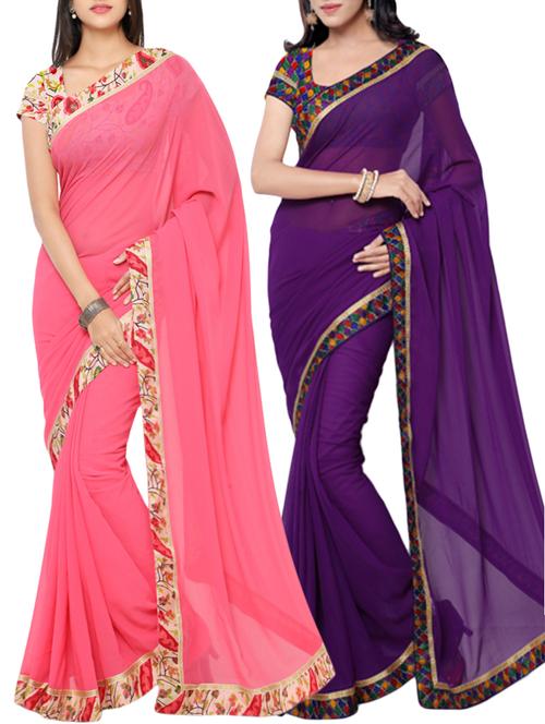 multi colored faux georgette combos saree with blouse - 12793471 - Very Small Image - 1