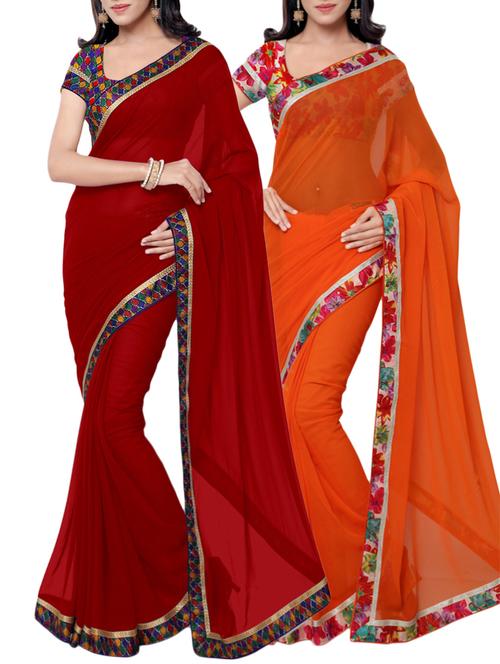 multi colored georgette combos saree with blouse - 12793476 - Very Small Image - 1
