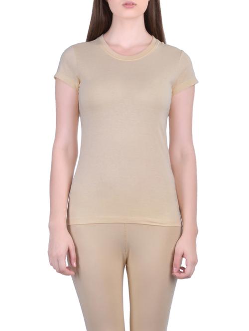 beige solid cotton tee - 12793552 - Very Small Image - 1