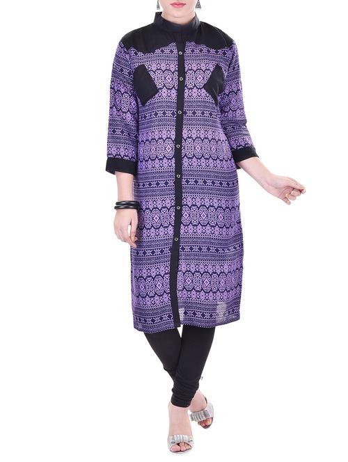 purple cotton straight kurta - 12793623 - Very Small Image - 1