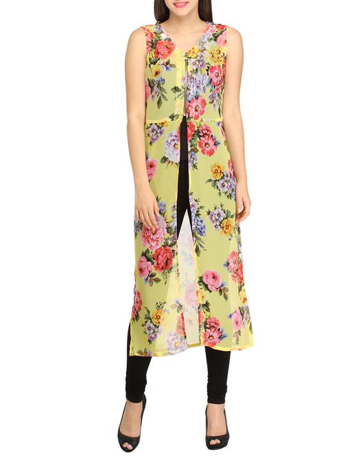 yellow georgette high-slit kurta - 12794428 - Very Small Image - 1