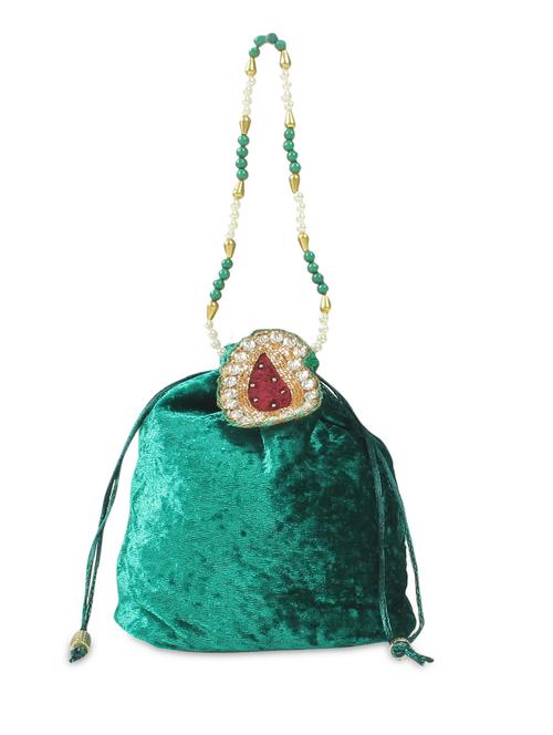green embellished velvet potli bag - 1279547 - Very Small Image - 1