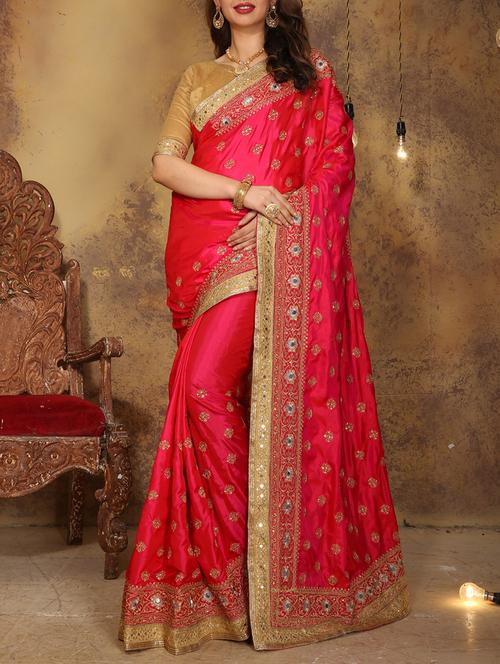 pink color silk saree with blouse - 12795799 - Very Small Image - 1