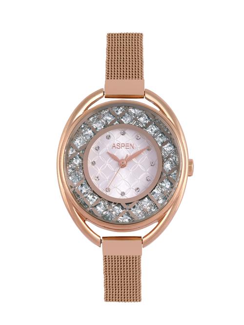 aspen fashionable analogue mesh strap ladies stainless steel champagne rose gold watch made from mineral crystal glass - 12798345 - Very Small Image - 1