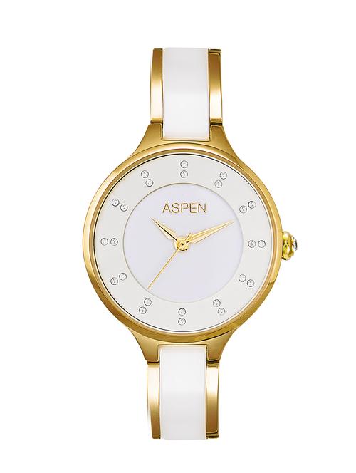 aspen ladies white color dial with ionic gold plating ceramic collection watch for formal use - 12798351 - Very Small Image - 1