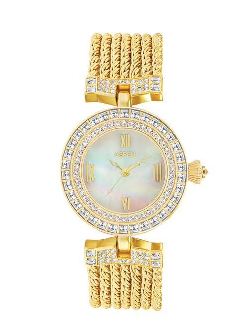 aspen ladies white color dial with mother of pearl ionic gold plating watch for party wear - 12798361 - Very Small Image - 1