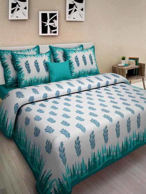 blue cotton printed double bed sheet set - 1279838 - Very Small Image - 1