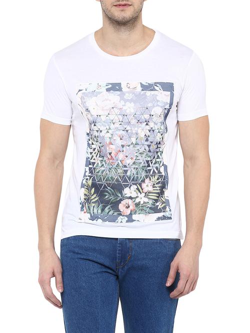 white cotton floral print t-shirt - 12799359 - Very Small Image - 1