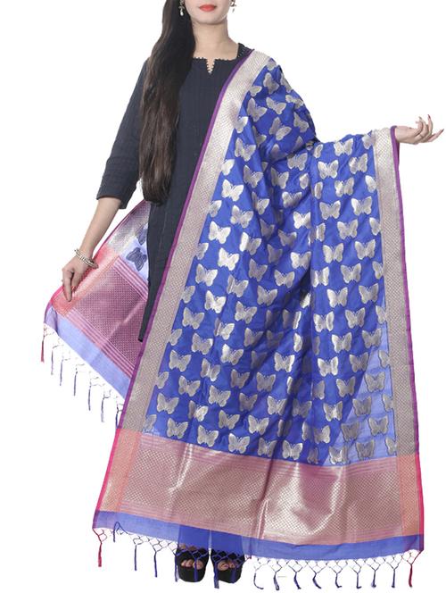 blue banarasi silk dupatta - 12799507 - Very Small Image - 1