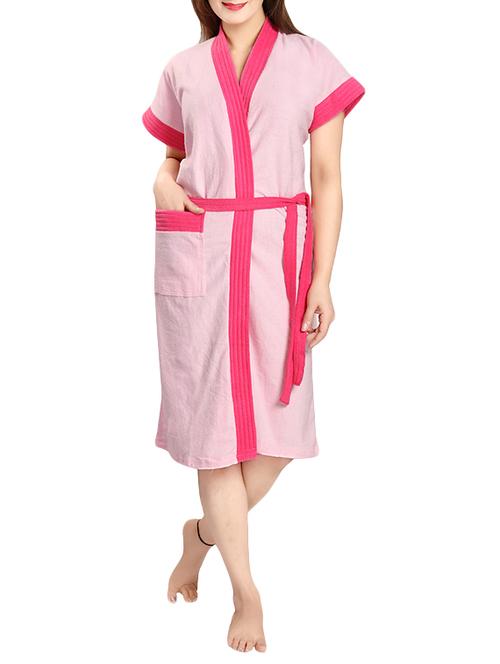 pink cotton bath robe - 12799955 - Very Small Image - 1
