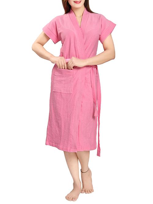 pink cotton bath robe - 12799956 - Very Small Image - 1