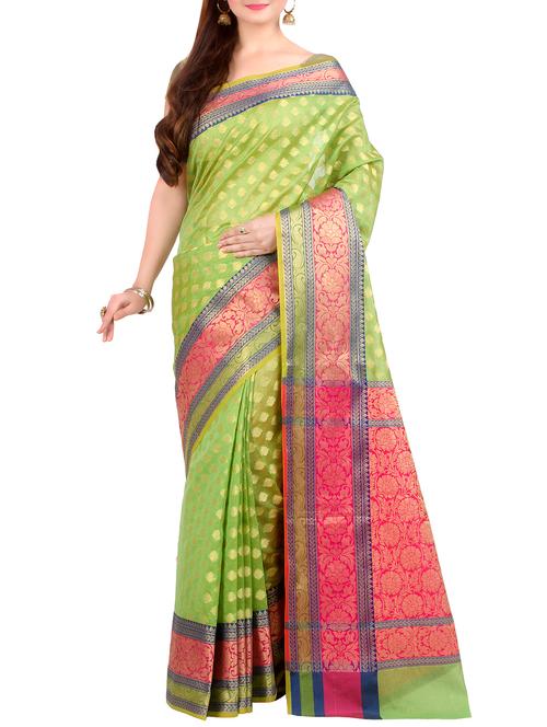 contrast floral pallu banarasi saree - 12801428 - Very Small Image - 1