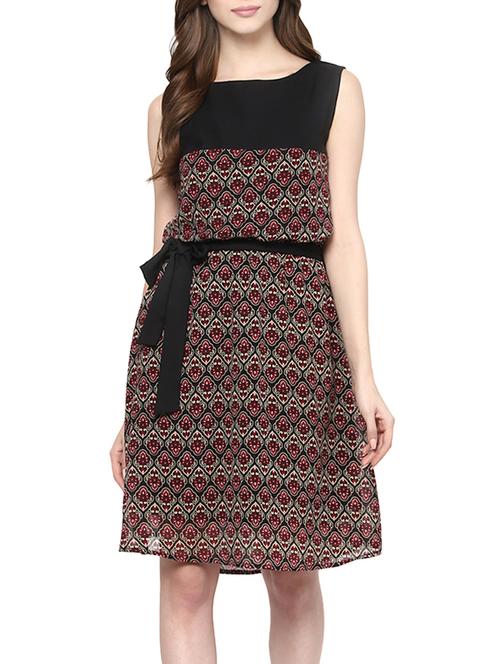 black printed crepe dress - 12802506 - Very Small Image - 1