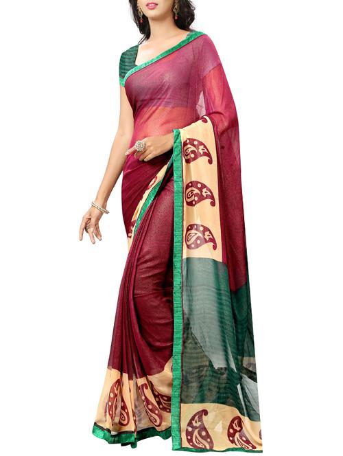 maroon color printed saree with blouse - 12809424 - Very Small Image - 1