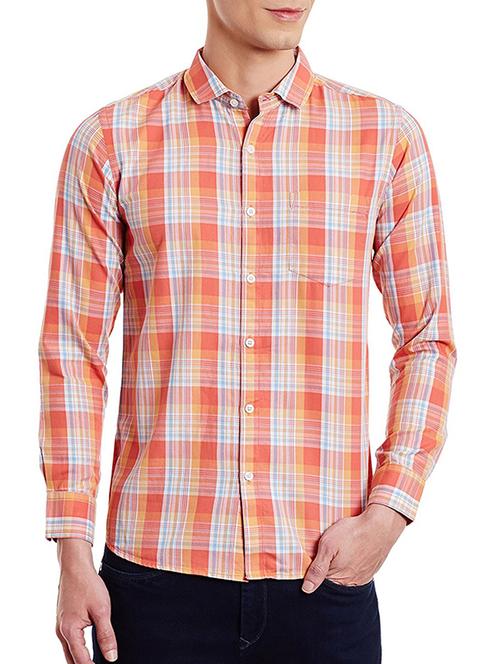 orange cotton casual checked shirt - 12811789 - Very Small Image - 1