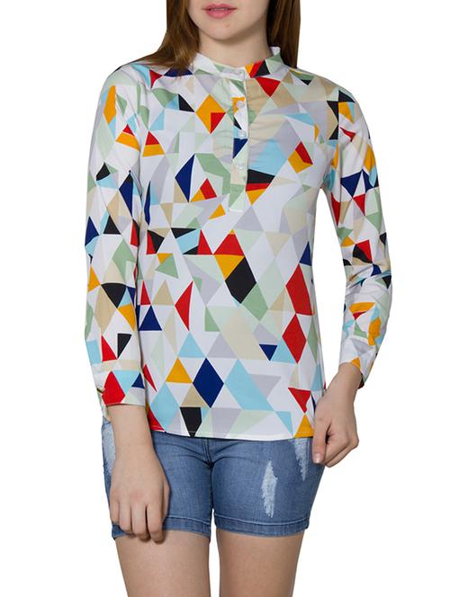 mandarin collar geometric print top - 12812134 - Very Small Image - 1