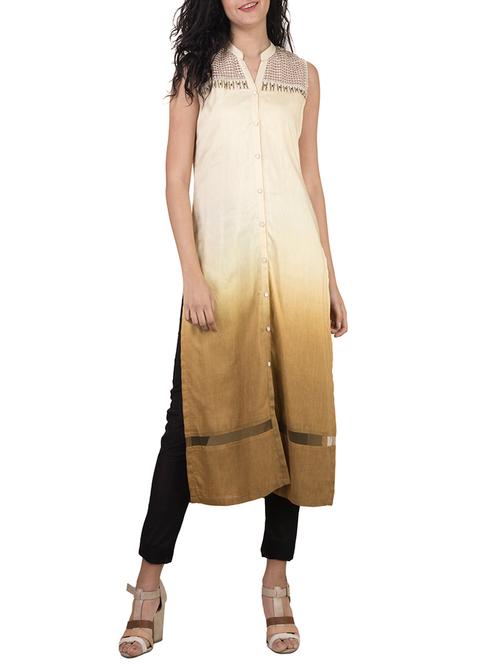 beige linen straight kurti - 12812331 - Very Small Image - 1