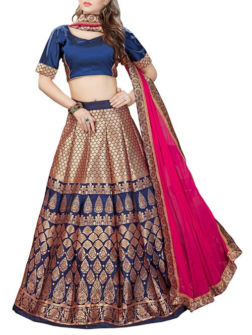 blue silk panelled lehenga - 12812650 - Very Small Image - 1