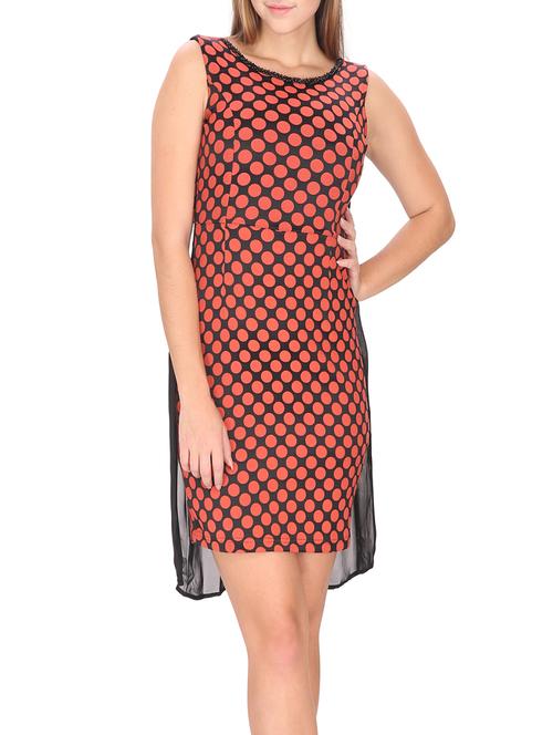 black polka dots printed georgette assymetric dress - 12814026 - Very Small Image - 1