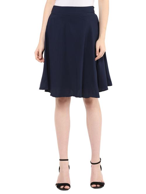 navy blue solid flared skirt - 12818091 - Very Small Image - 1